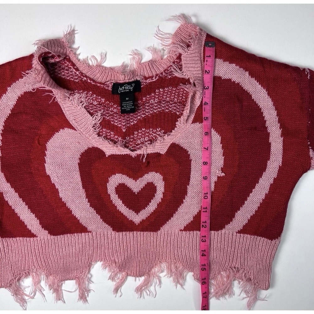 Distressed Just Polly Knit Sweater‎ Medium Frayed Heart Pattern Relaxed - Picture 5 of 7